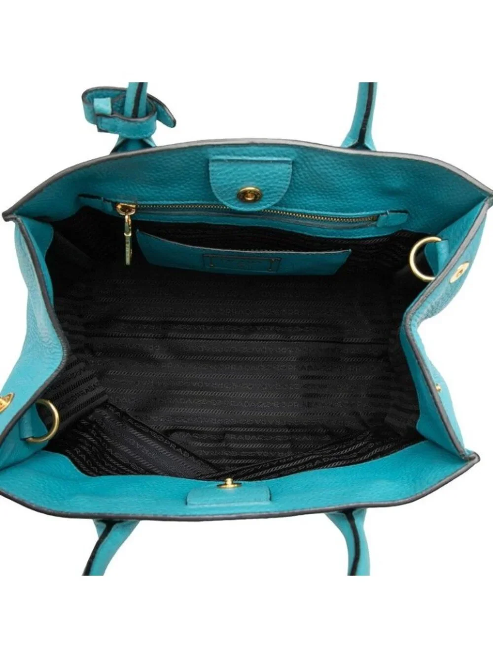 Prada 2-Way Shoulder Bag Blue Vitello Daino Leather